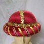 Red Sultan Costume Hat Cap Round Bowl Style Headpiece Desert Sheik Persian Royal
