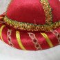 Red Sultan Costume Hat Cap Round Bowl Style Headpiece Desert Sheik Persian Royal