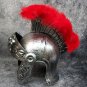 Silver Gladiator Lion Helmet w/ Red Brush Medieval Knight Warrior Soldier Armor Crusader