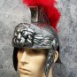 Silver Gladiator Lion Helmet w/ Red Brush Medieval Knight Warrior Soldier Armor Crusader