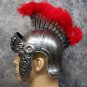 Silver Gladiator Lion Helmet w/ Red Brush Medieval Knight Warrior Soldier Armor Crusader