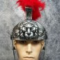 Silver Gladiator Lion Helmet w/ Red Brush Medieval Knight Warrior Soldier Armor Crusader