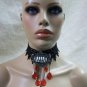 Gothic Black Vampire Choker Collar Fang Medallion Pin Victorian Steampunk Madame