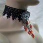 Gothic Black Vampire Choker Collar Fang Medallion Pin Victorian Steampunk Madame