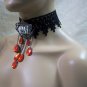 Gothic Black Vampire Choker Collar Fang Medallion Pin Victorian Steampunk Madame