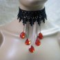 Gothic Black Vampire Choker Collar Fang Medallion Pin Victorian Steampunk Madame