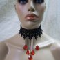 Gothic Black Vampire Choker Collar Fang Medallion Pin Victorian Steampunk Madame