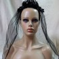 Black Gothic Baroque Tiara Headband Veil Bride Widow Day of Dead Vampire Madame