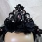 Black Gothic Baroque Tiara Headband Veil Bride Widow Day of Dead Vampire Madame
