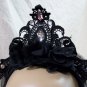 Black Gothic Baroque Tiara Headband Veil Bride Widow Day of Dead Vampire Madame
