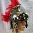 Gold Roman Lion Helmet w/ Red Brush Medieval Knight Warrior Soldier Armor Crusader