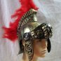 Gold Roman Lion Helmet w/ Red Brush Medieval Knight Warrior Soldier Armor Crusader