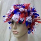 Red White & Blue Feather Wig Patriotic Fan America Clown USA Patriot Spirit 4th July