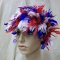 Red White & Blue Feather Wig Patriotic Fan America Clown USA Patriot Spirit 4th July