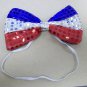 Red Silver Blue Sequin Patriotic Bowtie Neck Tie Hair Bow July 4th Uncle Sam Pet