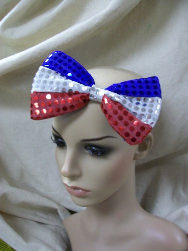 Red Silver Blue Sequin Patriotic Bowtie Neck Tie Hair Bow July 4th Uncle Sam Pet