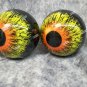 2 Large Eyeball Orbs Orange Yellow Eyes Round Pupil Monster Halloween Prop Haunted House Decor