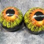 2 Large Eyeball Orbs Orange Yellow Eyes Round Pupil Monster Halloween Prop Haunted House Decor