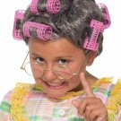 Funny Child Aunt Gertie Wig Gray Hair Pink Curlers Granny Mama Grandma Old Lady