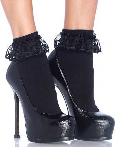 Black Lace Top Anklet Socks Fancy Dress 50s 60s Rockabilly Sock Hop Minnie Mouse