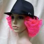 Sexy Black Fedora Hat w Hot Pink Feathered Flip Wig Hair 20s Mob Boss Burlesque
