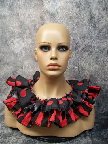 Striped & Polka Dot Clown Collar Red & Black Ruffle Big Top Horror Circus Carnival