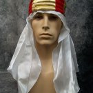 Sheik Costume Headpiece Desert Arabian White Mantle Red Gold Band Persian Arab Wiseman