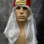 Sheik Costume Headpiece Desert Arabian White Mantle Red Gold Band Persian Arab Wiseman