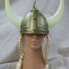 Viking Helmet Horns w/ attached Blonde Braids Norse Warrior Nordic Opera Sports Fan