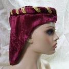 Burgundy Gold Maiden Hat Headpiece Princess Medieval Hood Renaissance Royal Cowl