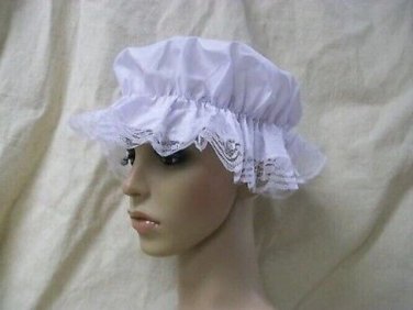 White Mop Cap Mob Hat Colonial Maid Granny Betsy Ross Rag Doll Peasant Bonnet Victorian Pilgrim