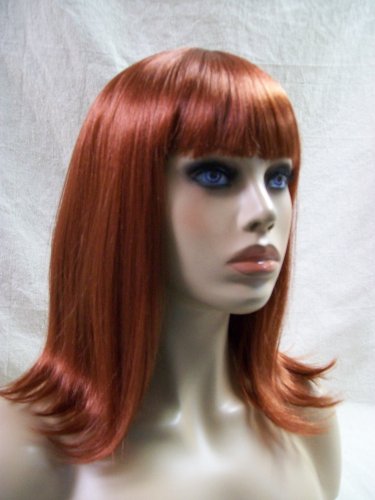 Auburn Jeanie Wig with Bangs Flip Ends Cosplay Bookworm Peggy Sue Ginger Preppy