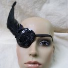 Fancy Black Sequin Eyepatch w/ Feather Pirate Swashbuckler Victorian Sea Queen Fancy Black Sequin Eyepatch w/ Feather Pirate Swashbuckler Victorian Sea Queen
