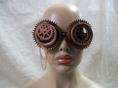 Funky Bronze Steampunk Goggles Cogs Spikes Chain Adventurer Flashy Aviator Eyes