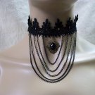Gothic Black Crochet Choker Chains Medallion Pendant Victorian Steampunk Madame