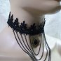 Gothic Black Crochet Choker Chains Medallion Pendant Victorian Steampunk Madame
