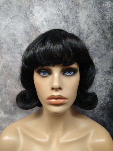 Black Flick Up Wig Snow White 50s 60s Hairspray Sock Hop Retro Schoolgirl BeBop