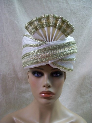 Fancy White Sultan Costume Hat Headpiece Desert Sheik Persian Arabian Royal NEW