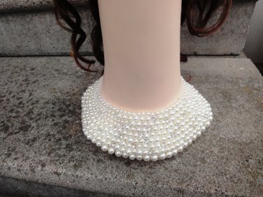 Handmade ivory pearl and crystal collar