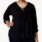 Soprano Plus Size Women's Black Ruffled Peasant Blouse - 2X