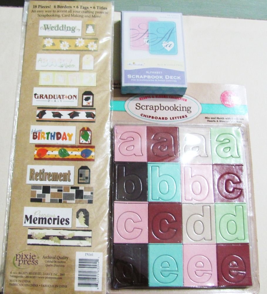 CHIPBOARD ALPHABET, 18 pc BORDER SET, SCRAPBOOK ALPHABET DECK OF CARDS