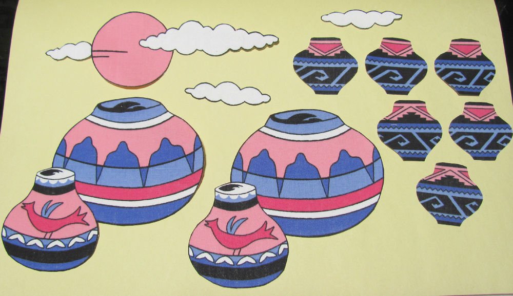 10 PINK SOUTHWESTERN POTTERY APPLIQUES cotton fabric TO IRON ON