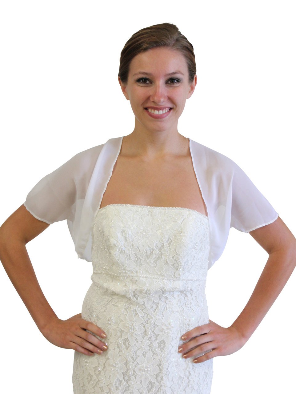 Tion Bridal White Chiffon Bolero With Short Sleeve