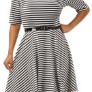 NEW with tags Plus Size Black and White Striped 3/4 Sleeve Skater Dress