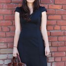 NEW with tags Slimming Classic Black Dress Knee Length Cap Sleeves