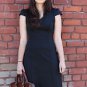 NEW with tags Slimming Classic Black Dress Knee Length Cap Sleeves