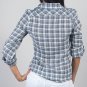 NEW with Tags, Blue Gray Plaid Button down Cotton shirt with Rollup sleeves