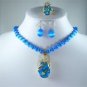 4 colors-white pearl/blue jade/opal necklace +blue zircon pendant earring ring