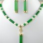 7 colors! charm green/purple jade-white pearl necklace +jade pendant earring set