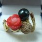 10 colors! fancy 8mm purple/green/blue jade black shell pearl/ flower coral ring
